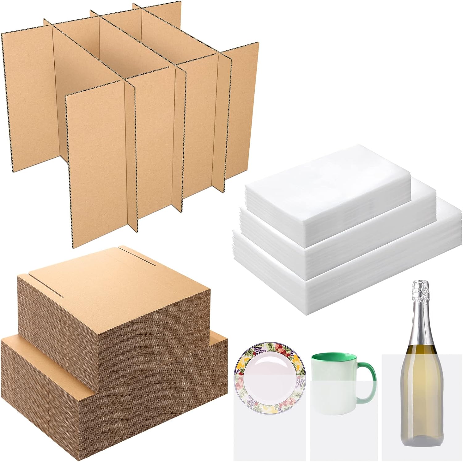 230816044203809_1 8 Sets Glass Divider Kits for Kitchen Packing Supplies for Moving Include 40 Pcs Glass Dividers 60 Pcs Foam Pouches Fits in 16 x 12 x 12 Inches Box for Kitchen Moving Shipping Packaging Supplies - Image 1